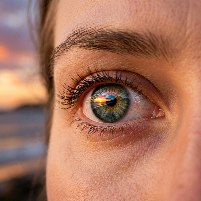 Ojo con reflejo de atardecer